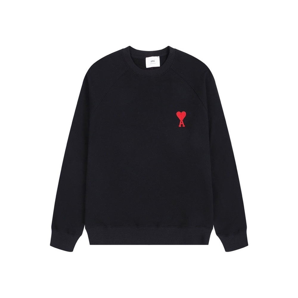Ami Black Crewneck Sweater with Red Logo